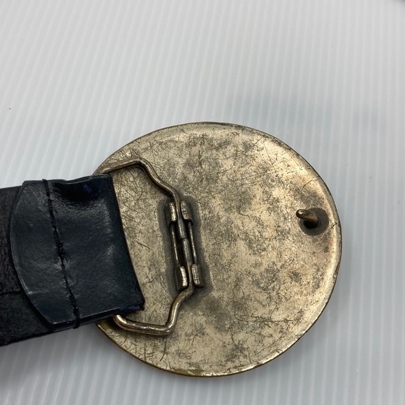 Retro Southwestern Studded Leather Belt Ornate Silver Medallion Buckle - Picture 7 of 10